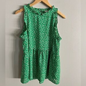 Betsey’s Boutique Green Floral Ruffle Peplum Sleeveless Top Size M